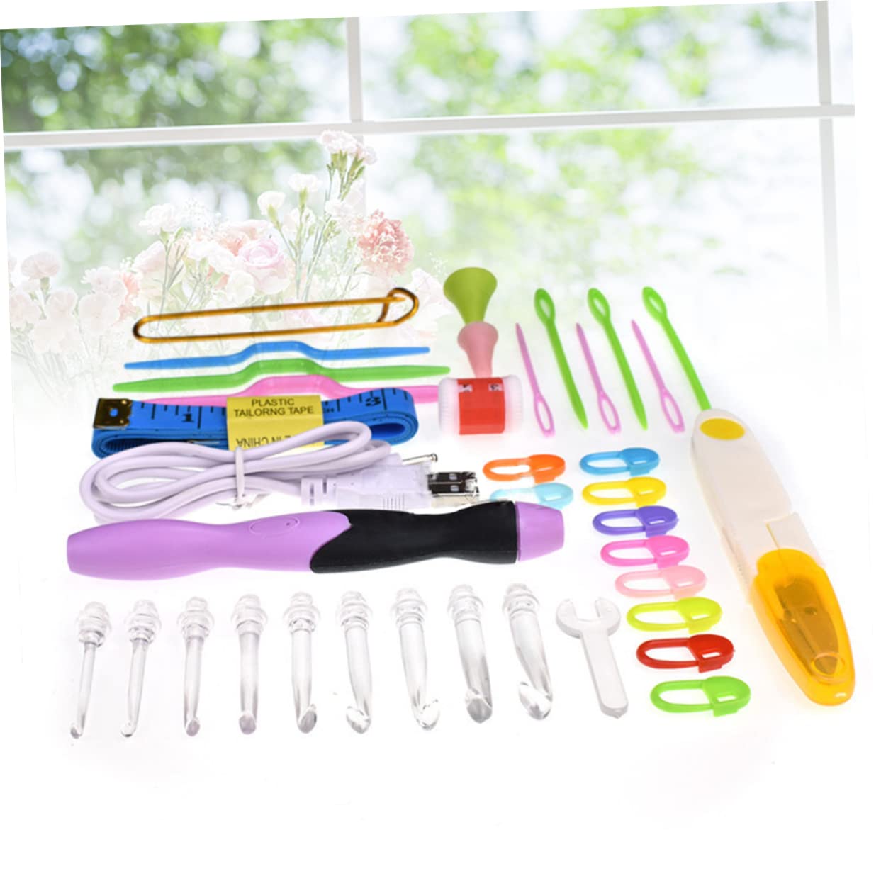 STOBOK 38pezzi Uncinetti Led Con Aghi Per Lavorare Maglia Strumenti Di Cucito e Accessori Per Lavori Manuali Include Scissors e Contatore Di Righe