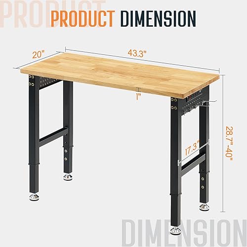 Miniatura 7 de SPECRAFT Banco de trabajo ajustable de servicio pesado con 4 tomas de corriente de CA y 2 puertos USB, capacidad de 2000 libras, superficie de