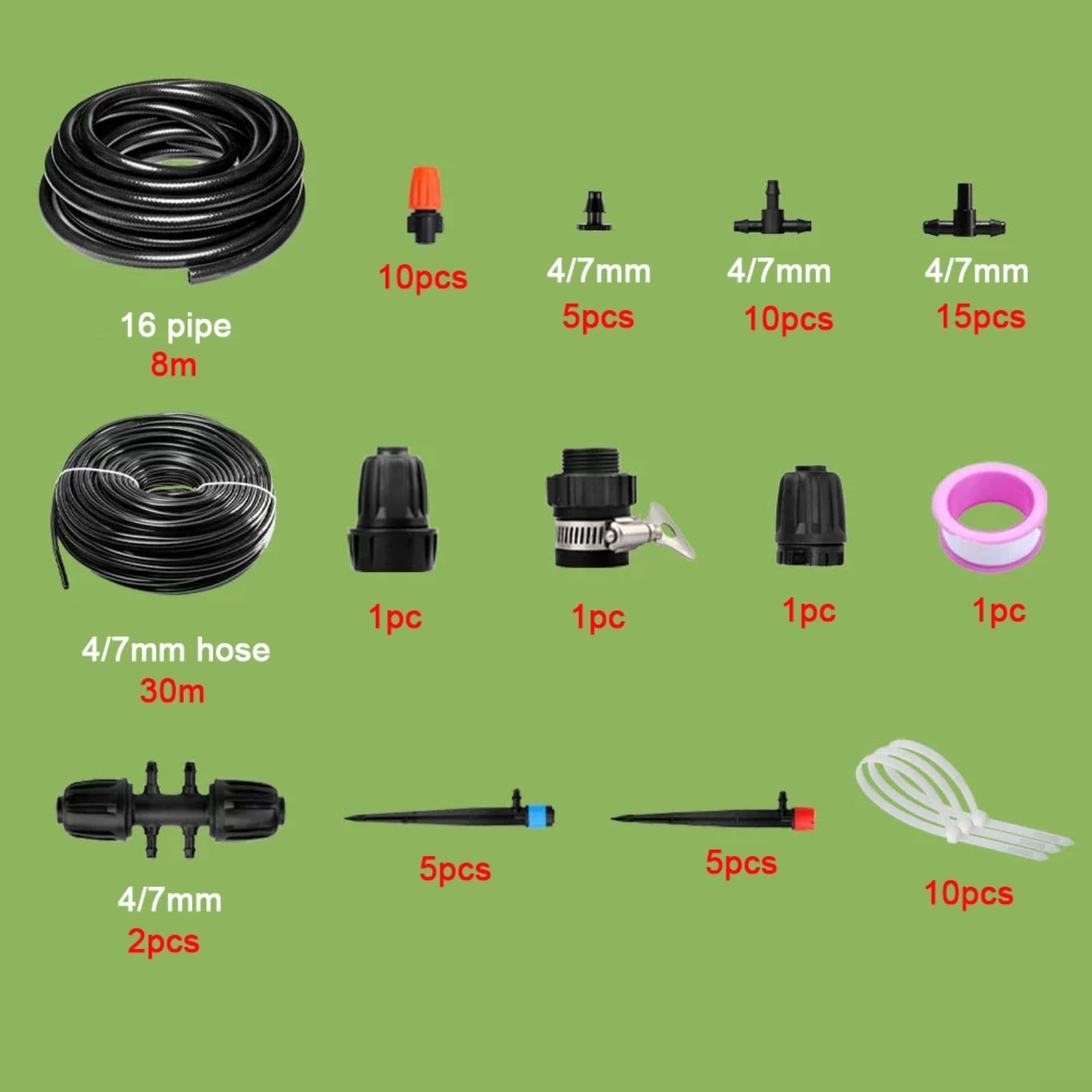 Kit de riego automático por goteo para sistema de riego de invernadero de 15 m, con rociadores ajustables, para césped, patio, plantas, nebulización, refrigeración agrícola (30 m)
