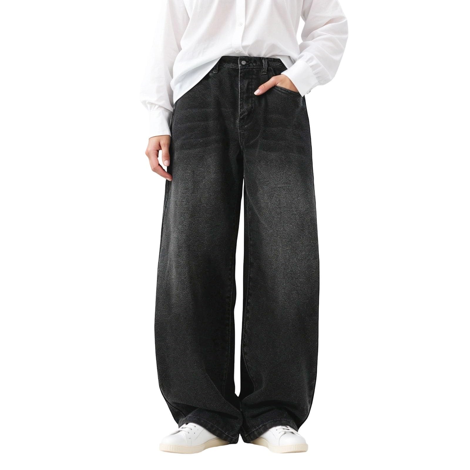 Pantalon Fluide Femme été, Pantalons De Sport Femme,Jean Droit délavé pour Coupe décontractée Confortable Basique idéal pour Un Style Casual Quotidien et Toutes