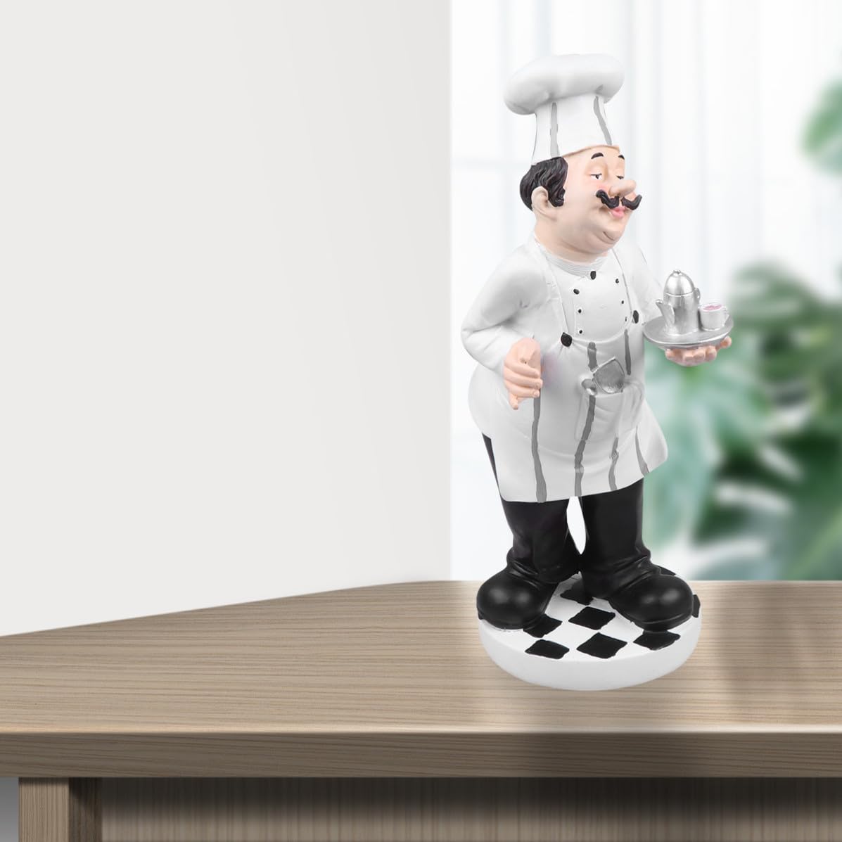 Statuetta Chef in Resina Stile Europeo Bianco, Decorazione Cucina Stabile e Divertente per Caffè e Pasticceria, Figura Chef da Tavolo Unica