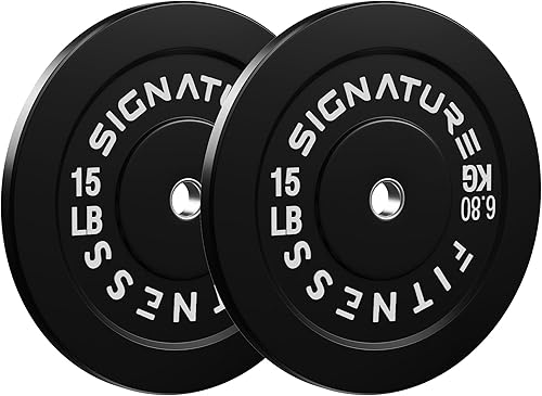 Miniatura 10 de Olympic - Placas de parachoques con agujero de 2 pulgadas, pares y juegos de 10 libras a 55 libras (negro) | placas de peso de goma sólida para