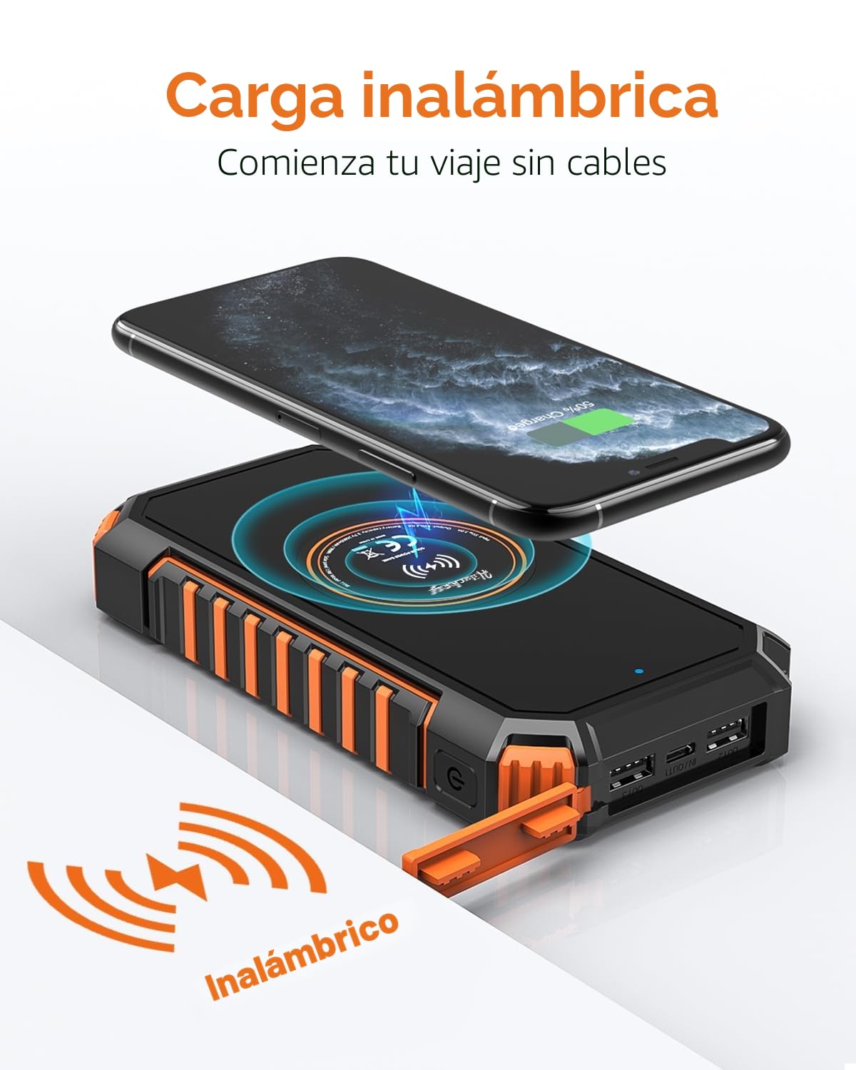Hiluckey Cargador Solar 20000mAh Batería Externa Inalámbrica Power Bank USB C Carga Rápida Cargador Portátil Movil con 4 Salidas para Teléfono Tabletas