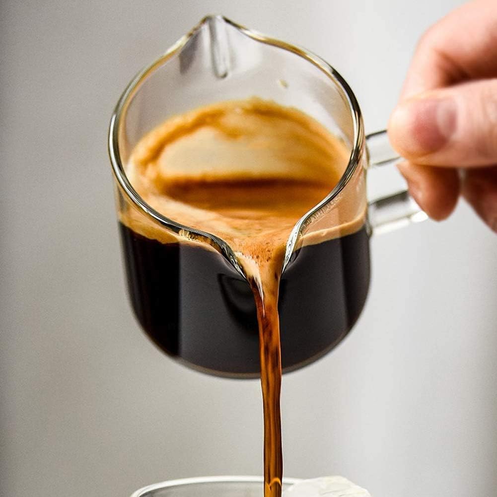 ITODA 2 Pcs Mini Espresso Shot Glass Cups 70ml Glass Measuring Cup Jugs Pitcher Little Jug Mugs Transparent Scale Glasses Barista Double Pouring Spouts with Handle for Bar Party Espresso Coffee Milk - Image 4
