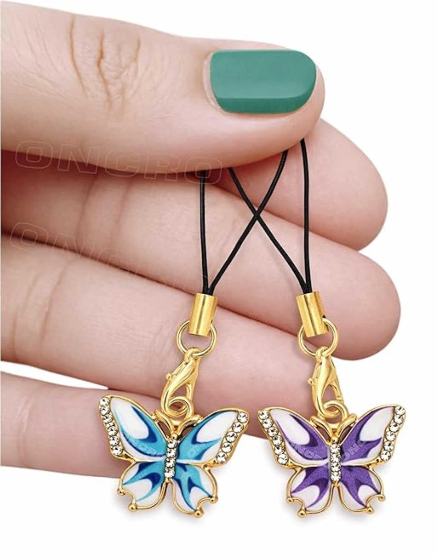 Pack of 2 White Rhinestone Butterfly Pendant Phone Charms Aesthetic Girls Women Backpack Hanging Keychain Key Ring Gold Jewelry Necklace Bracelet Clasp Thread Ornament Decor Stylish Smart Gift-image-22
