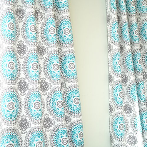 Driftaway Bella Medallion And Floral Pattern Room Darkening And Thermal Insulated Grommet Window Curtains 2 Panels Each 52 Inch By 54 Inch Aqua And Gray #TOP2