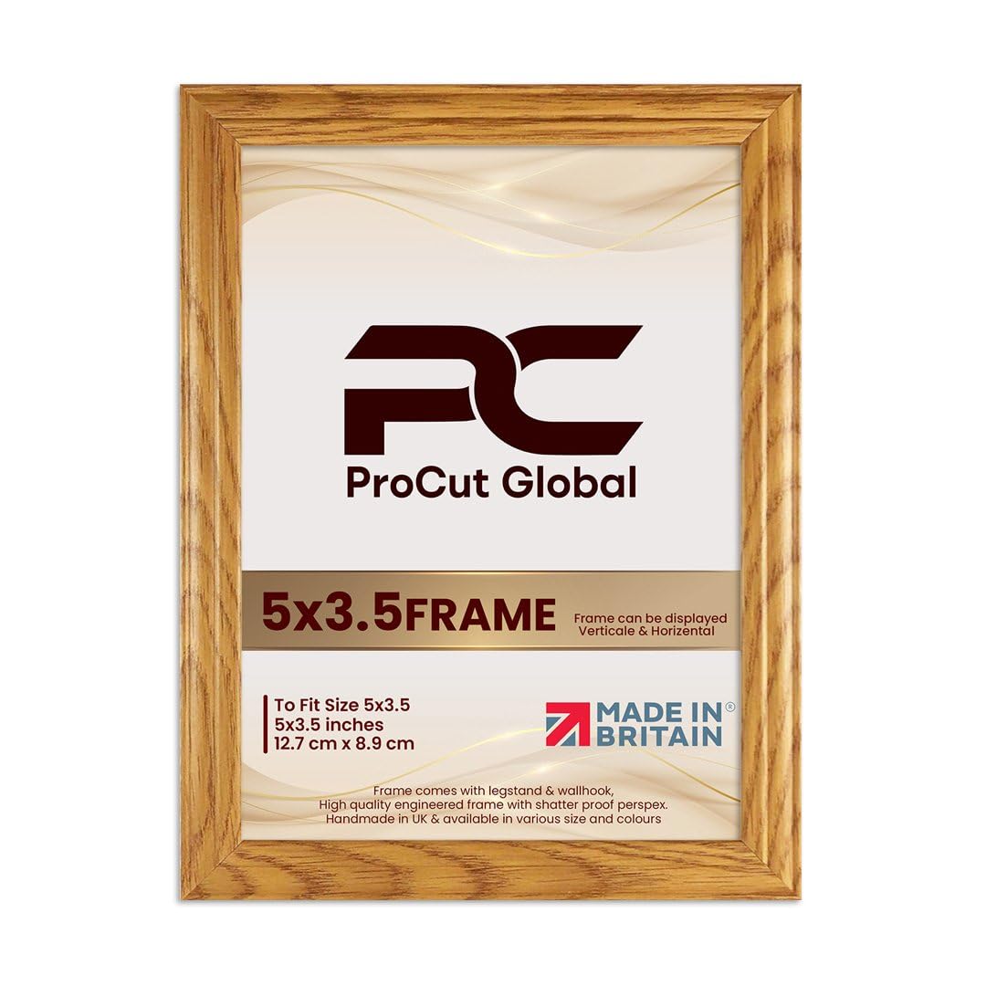 Procut Global 5X3.5 Oak Picture Frames - Classic Wooden Photo Frame with Shatterproof Perspex for Wall or Tabletop - Perfect for Posters, Certificates & Prints - Sizes & Colors Available