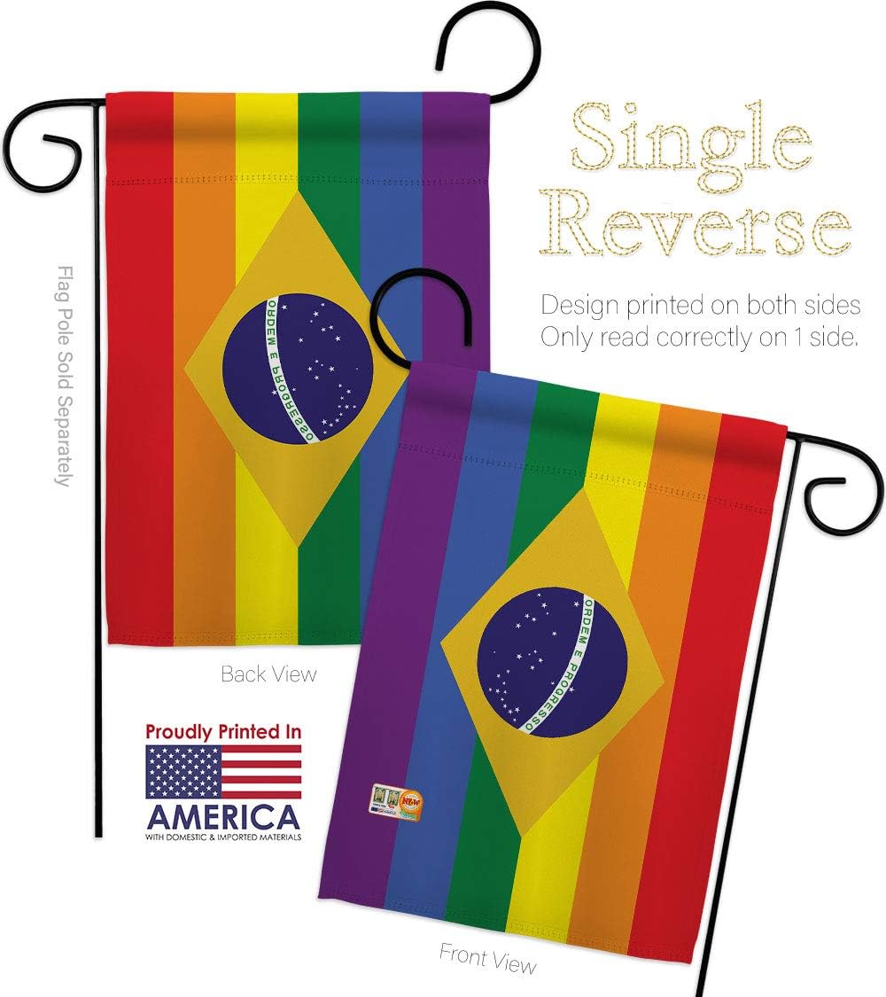 Brazil Pride Garden Flag Set with Stand Support Rainbow Love LGBT Gay Bisexual Pansexual Transgender Small Decorative Gift Yard House Banner Made In USA 13 X 18.5