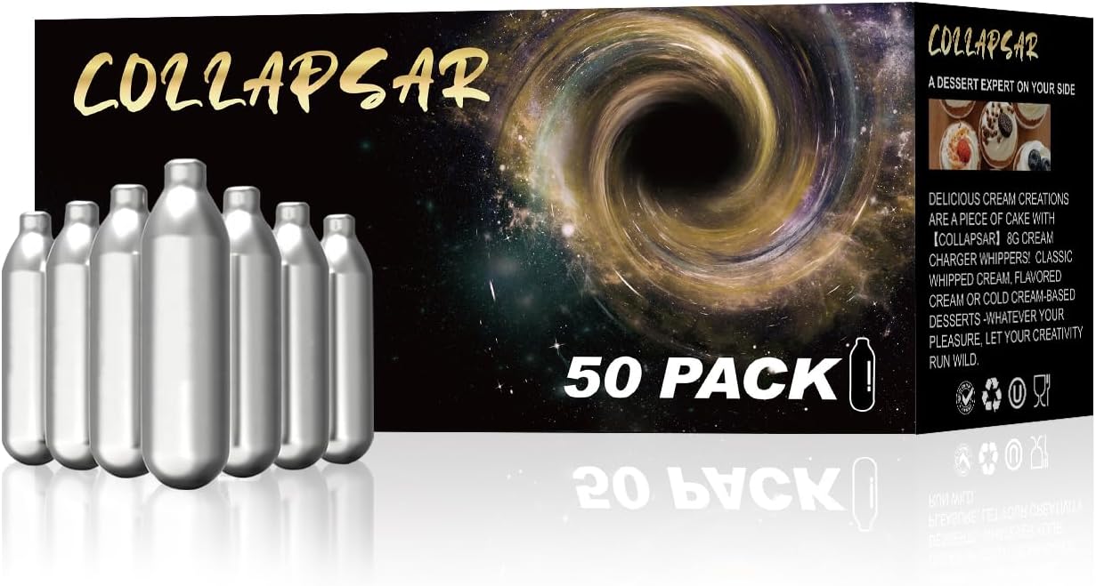 Whipped Cream Chargers N2O Nitrous Oxide 8-Gram Cartridge for Whipper Whipped Cream Dispenser (Packs of 50)