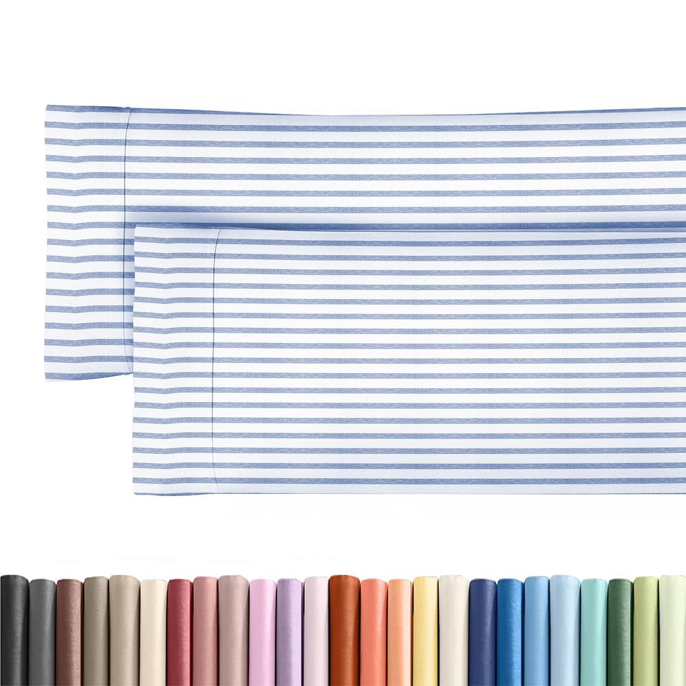 Body Pillowcases Set of 2-20x54 Long Body Pillow Case - Soft Body Pillow Cover for Sleeping & Side Sleepers - Comfy, Wrinkle & Fade Free - Machine Washable w/Envelope Enclosure Blue Stripes 2