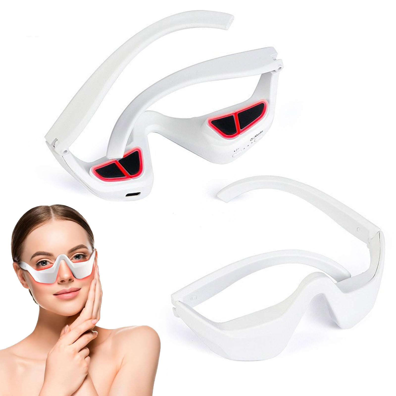 Lunettes de thérapie par lumière rouge - Masque pour les yeux - Thérapie infrarouge LED - Masseur pour les yeux - Pour réduire les cernes, les gonflements, les rides, enlever le sac