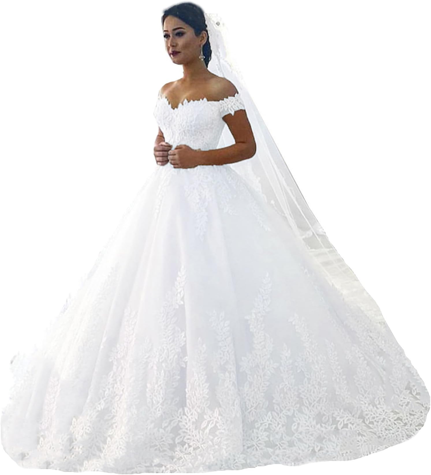 Fanciest Women's Lace Wedding Dresses for Bride 2025 Ball Gowns White