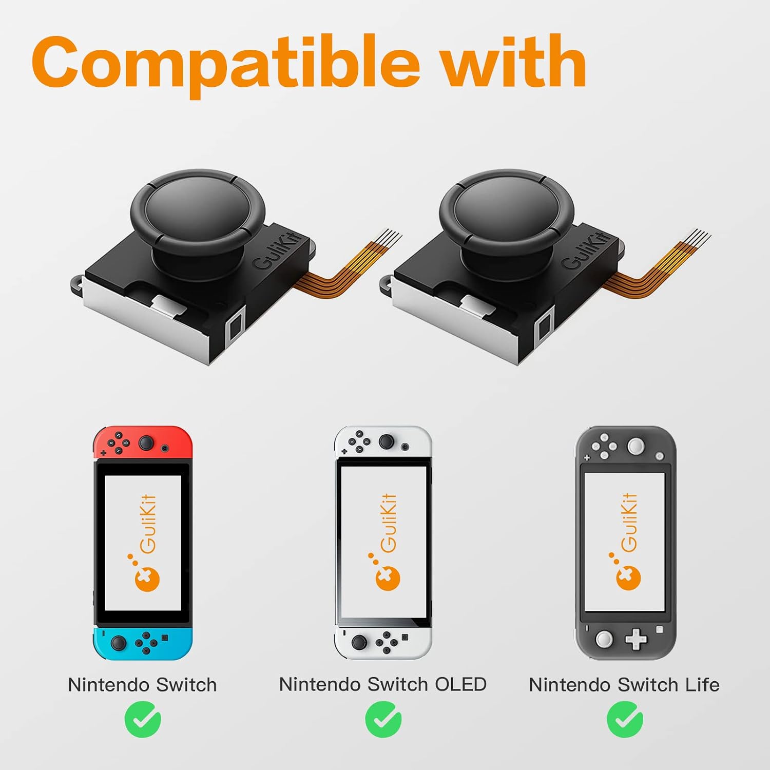 GuliKit Switch Joycon Joystick Replacement, [No Drifting] Hall Effect Joystick for Switch/Switch OLED/Switch Lite, Left/Right Switch Joycon Controller with Repair Tool Kit, Thumbstick Caps [2 Pack]