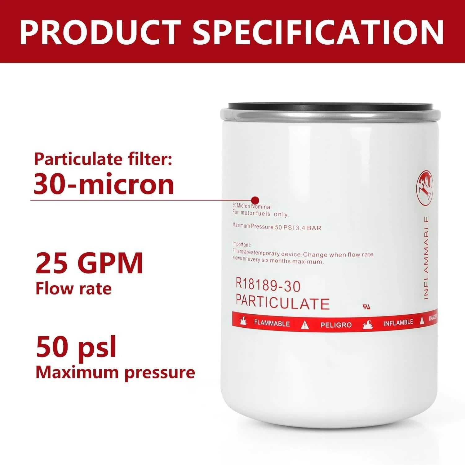 Filtro de gasolina R18189-30 K82584 U103 BT371-10 HF6117v Dispensador de combustible diésel Elemento filtrante de combustible para eliminación de partículas, 25 GPM Filtro separador de agua