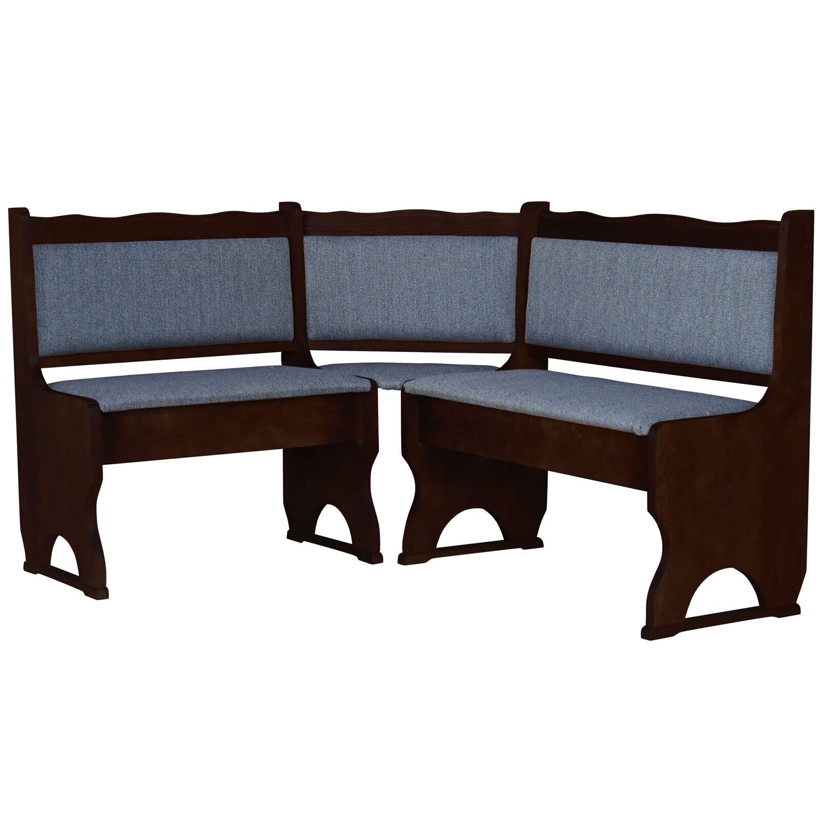 k koma Panca angolare imbottita in legno di pino, colore noce, con imbottitura, in legno massello, grigio scuro (120 x 140 cm)