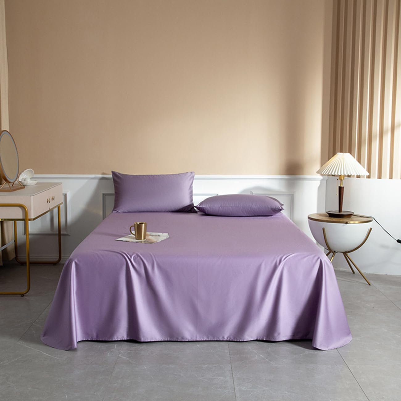 Juego De Sabanas De 3 Piezas Raso Cama, Sábanas para Cama Y 2 Funda De Almohada(48X74 Cm), Premium, Esquinas Redondeadas, Modernas Y Sencillas,Púrpura,245x250