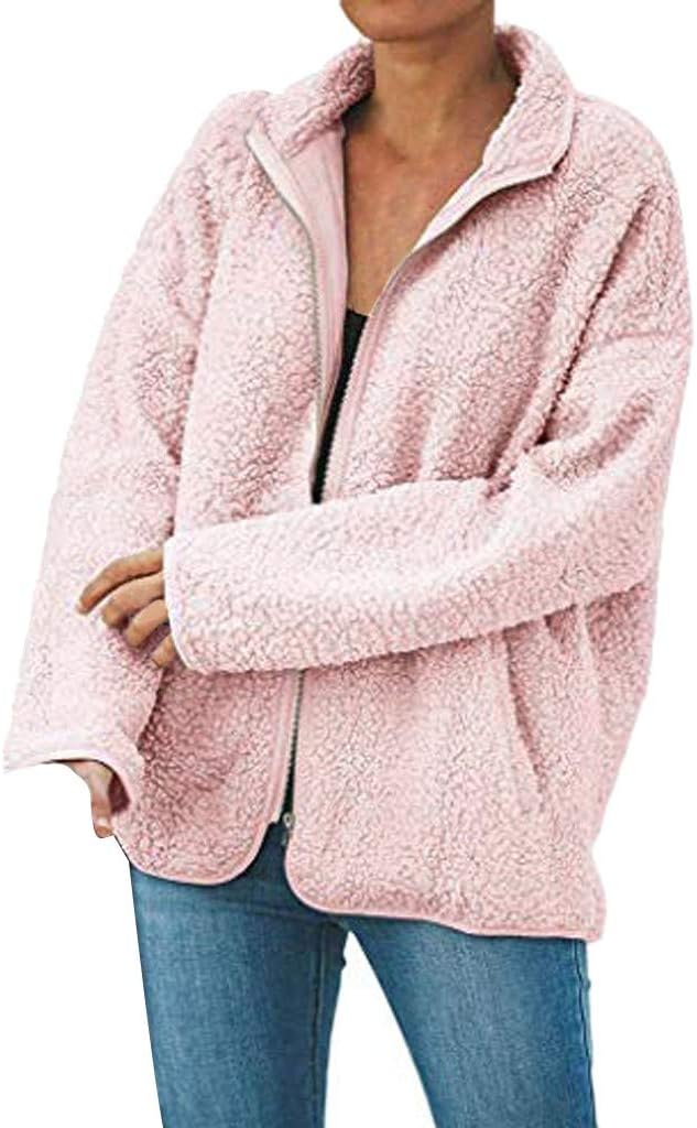 Bigfanshu Jaquetas para mulheres moda grande jaqueta com zíper felpudo casaco de inverno com bolsos folgados