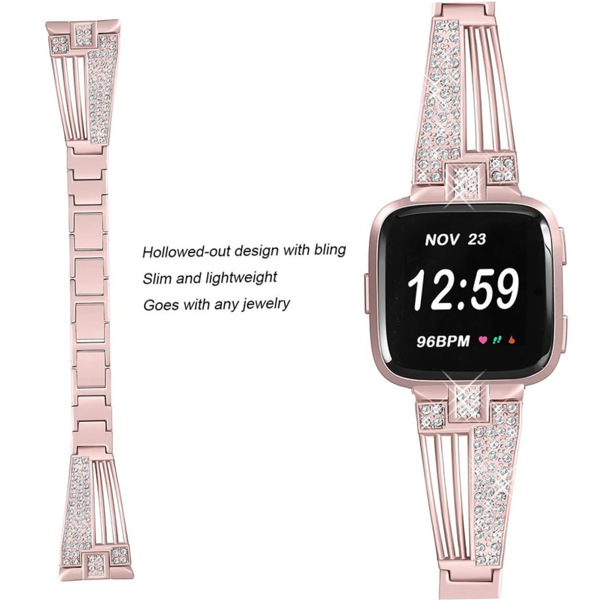 HEMOTON 2pezzi Cinturino Acciaio Inossidabile Con Rhinestone Per Sostituzione Elegante e Resistente Per Orologi Facile Da Installare Rosa Polvere