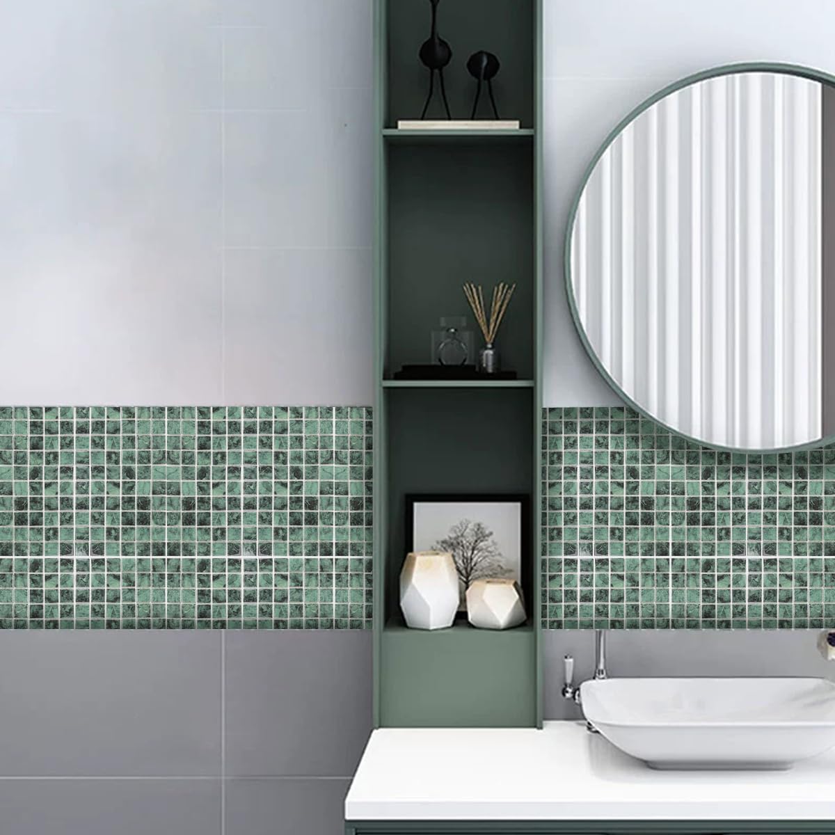 121 Pcs Bulk Mosaic Tiles Glazed Ceramic Mosaic Tiles 1 inch Forest Green Small Square Tiles Crafts DIY Decoration Wall Floor Tile Vases Garden