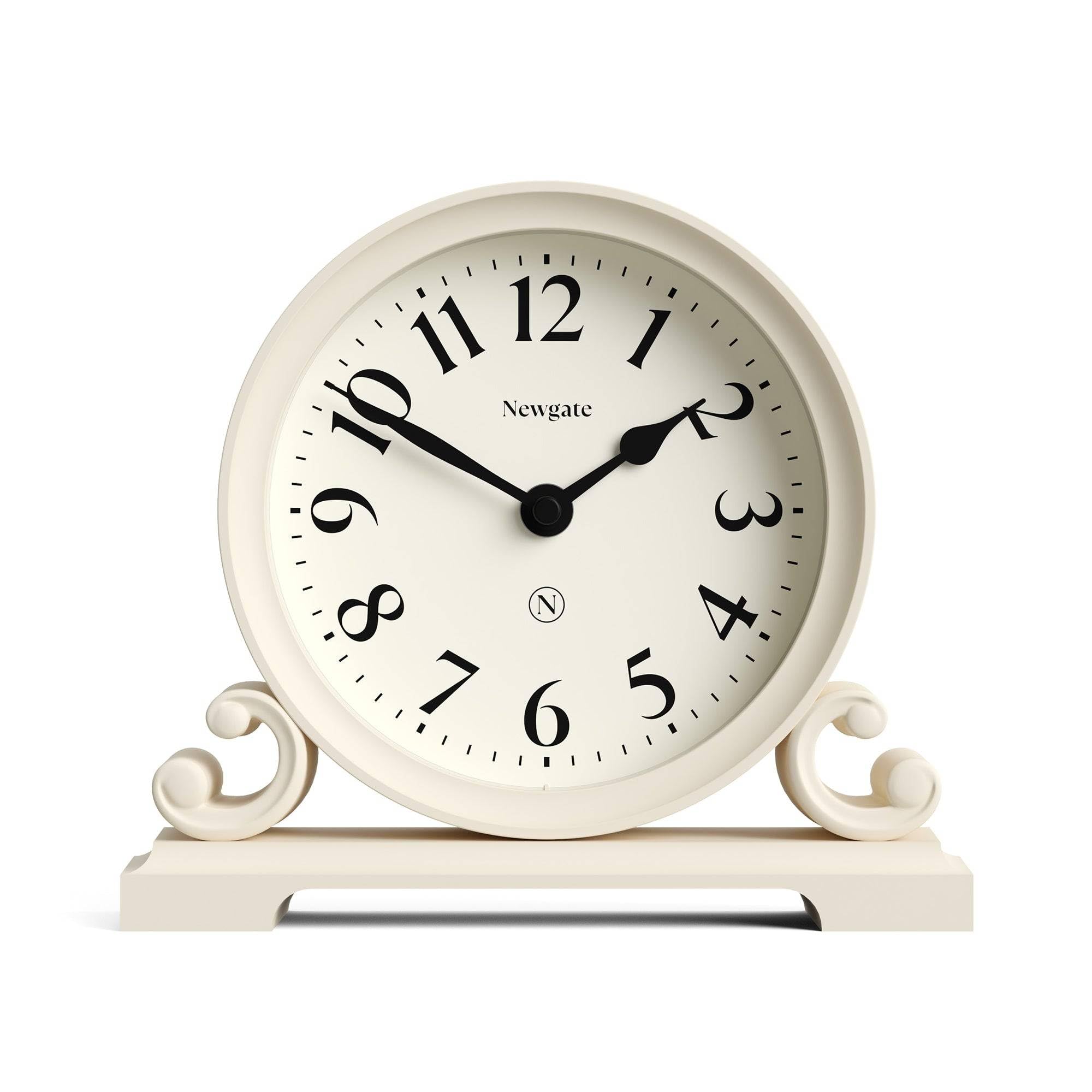 NEWGATE® Divisadero Mantel Clock | Traditional Double Scroll Design | Vanilla Cream | Classic Style for Desk, Table top, Shelf or Bedside