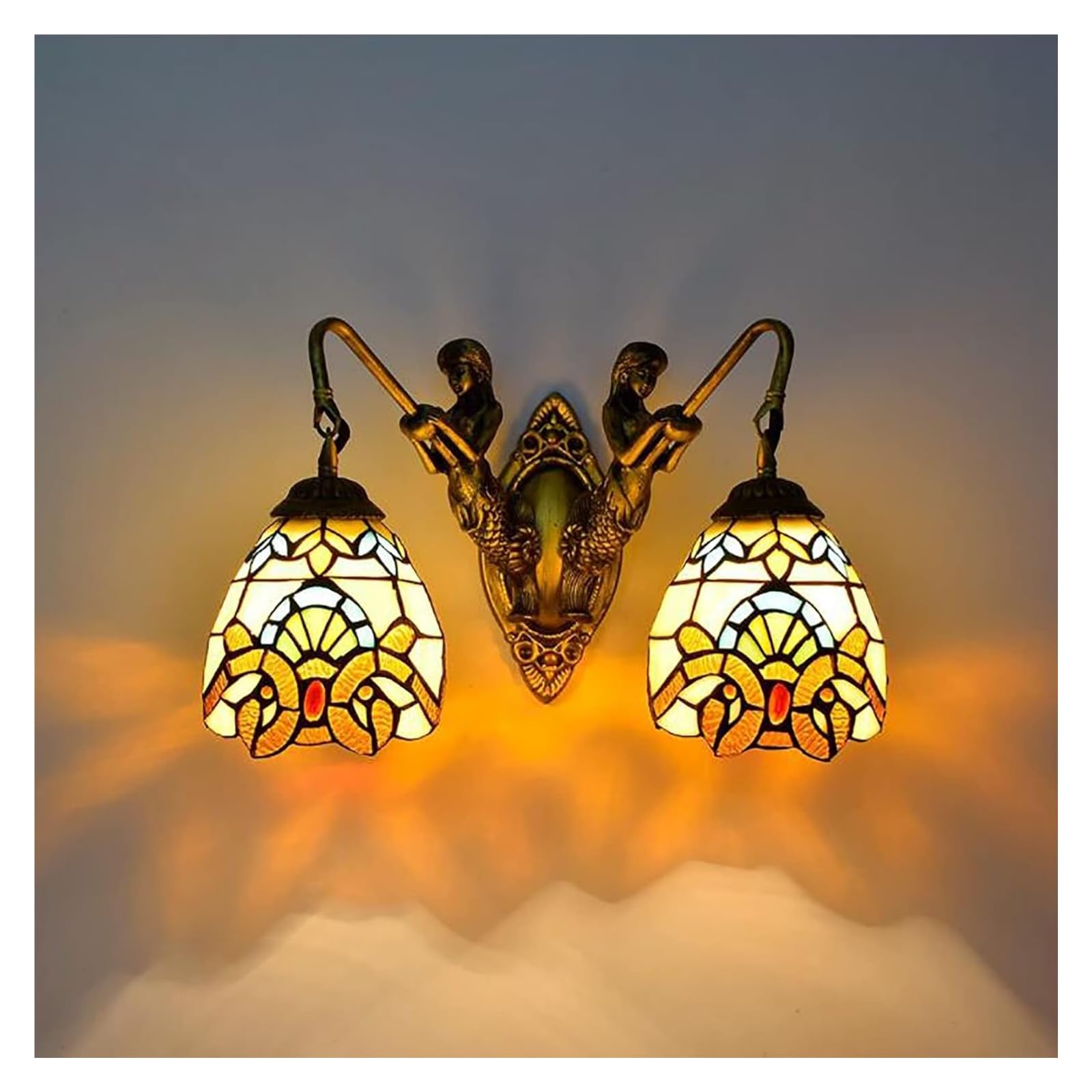 HYJAUSXB Wall Lamps Sconces Sconce Glass Pointed Lamp Double Headed Corridor Lighting, Bedroom, Living Room-Bohemian(Sun Flower)