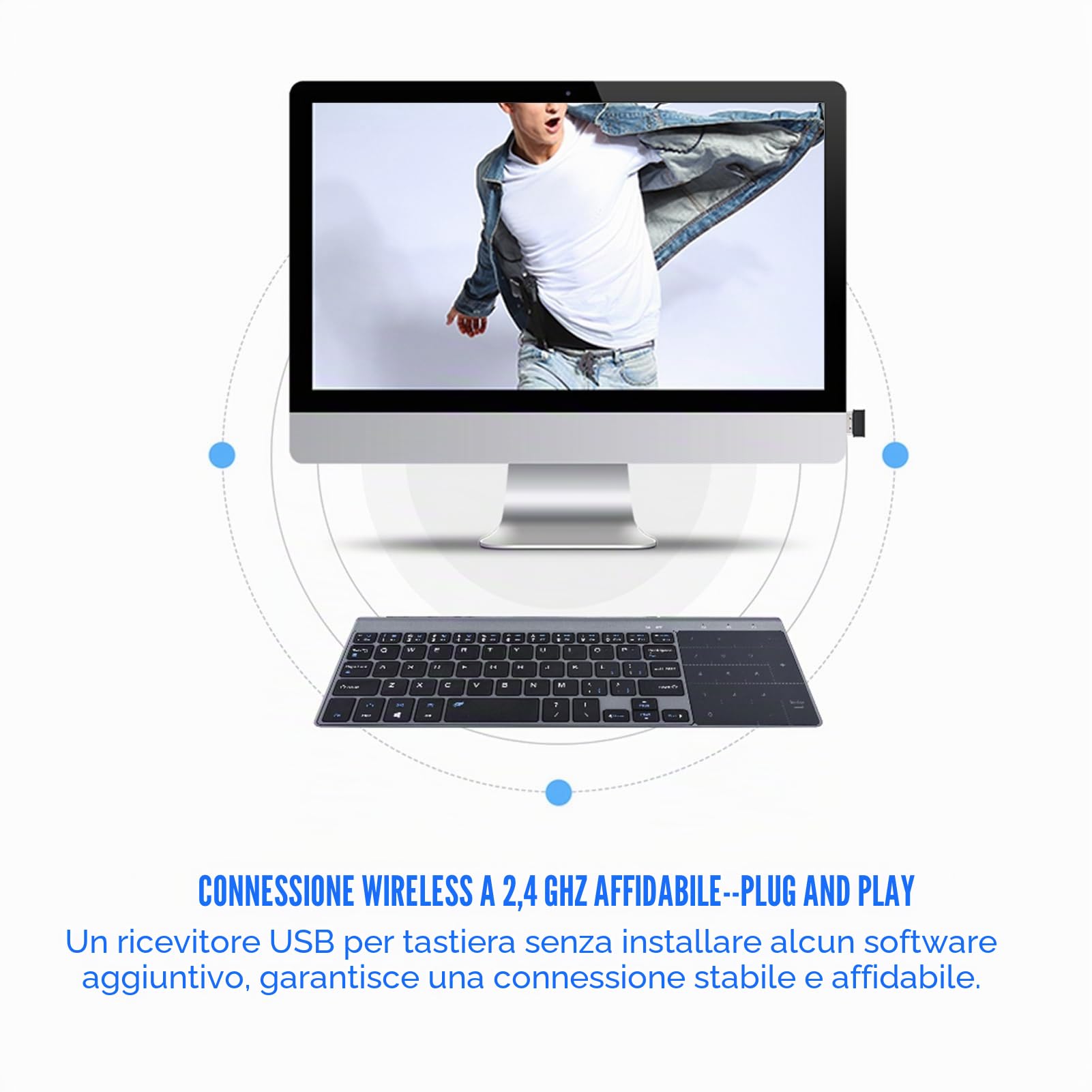 Zerone Mini Tastiera Wireless 2.4Ghz con Touchpad Tastierino Numerico Tastiera Portatile Ultrasottile Mouse Combo per PC Laptop Smart TV HTPC Android