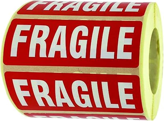 10 x Fragile Parcel Labels Stickers Permanent Self Adhesive Size 89 x 32mm / Sticker ONLY) Pack of 10 Sticker
