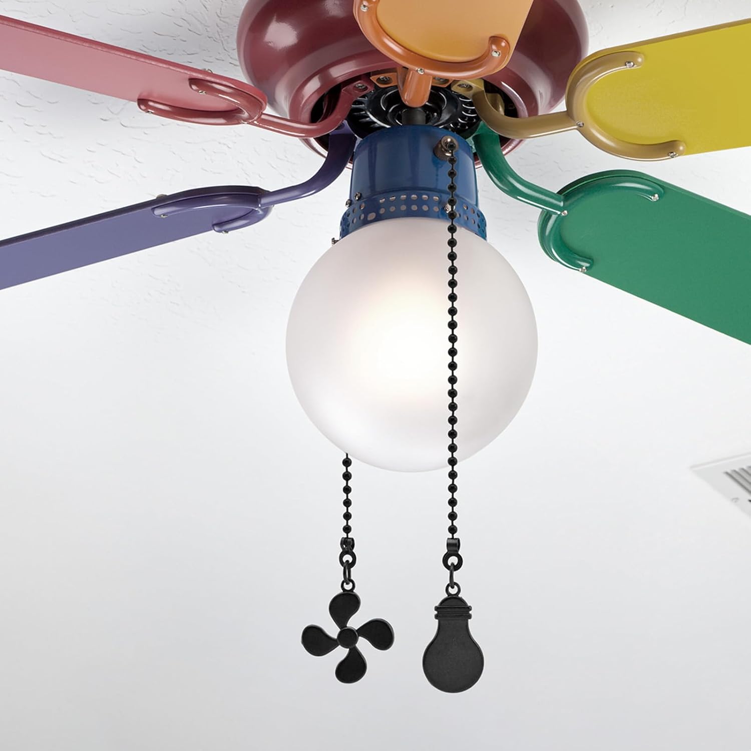 Metal Ceiling Fan Pull Chain, Fan and Bulb Pattern Ornaments Cord Extension(Black)