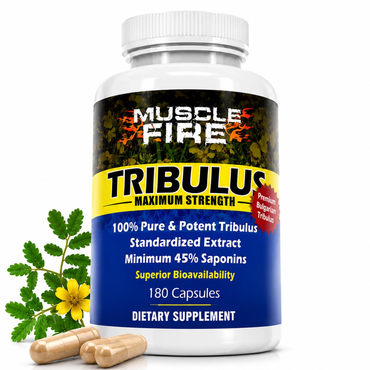 Tribulus Terrestris 1500mg Men's Vitality Support 45% Saponins 180 Capsules