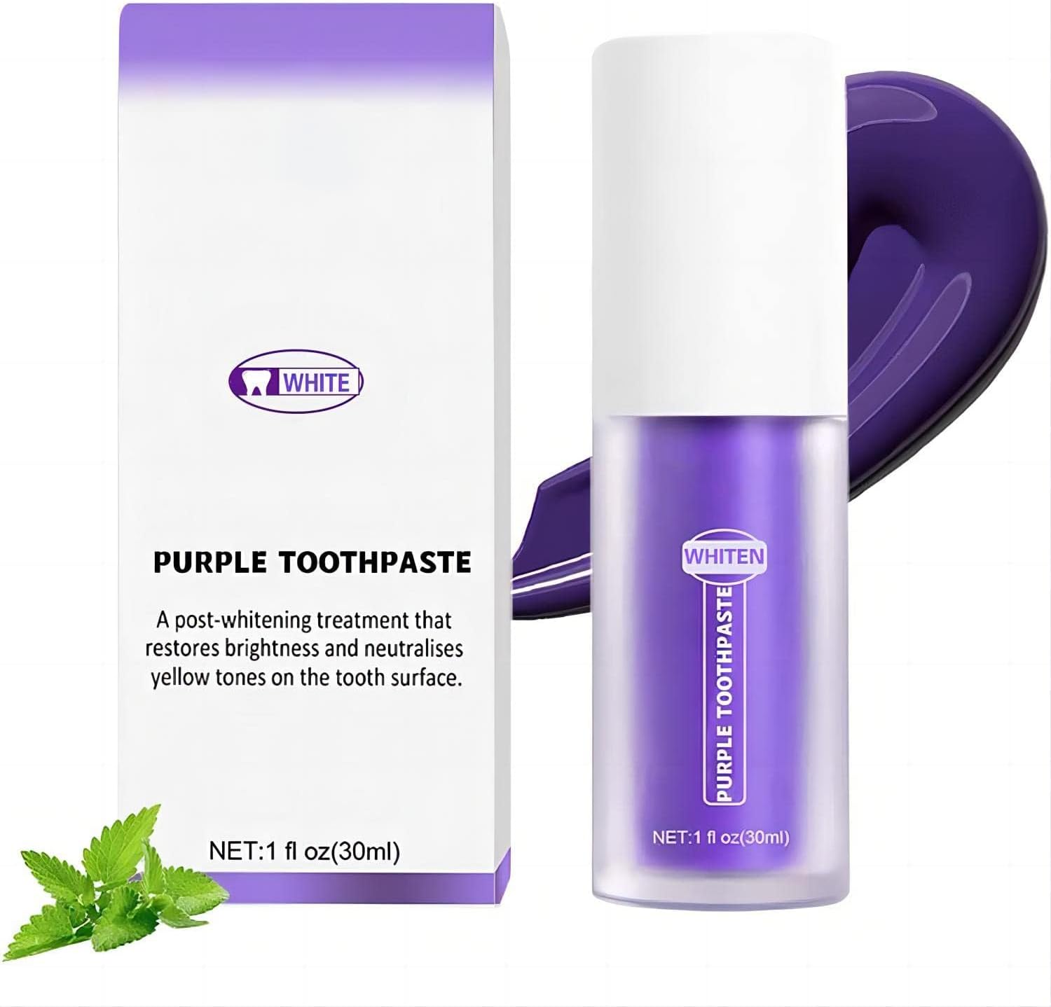 ChaneeHann Purple Toothpaste for Teeth Whitening,Purple Whitening Foam,Purple Corrector Toothpaste,Colour Toothpaste,Cleaning Stain Removal Teeth,Yellow Sensitvie Teeh, 30ML