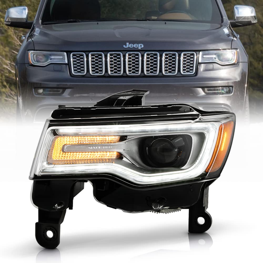 KEEKPO - For [HID/Xenon w/AFS Type] 2017-2021 Jeep Grand Cherokee Chrome LED DRL Projector Headlight Headlamp - Driver