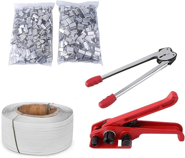bimiti Pallet Strapping Kit, Manual Banding Machine Strapping Tools, Heavy Duty Handy Tensioner Sealer, with 2mm*1000m PET/PP Packing Strap & 1000 Metal Sealers, for Polyester Strap