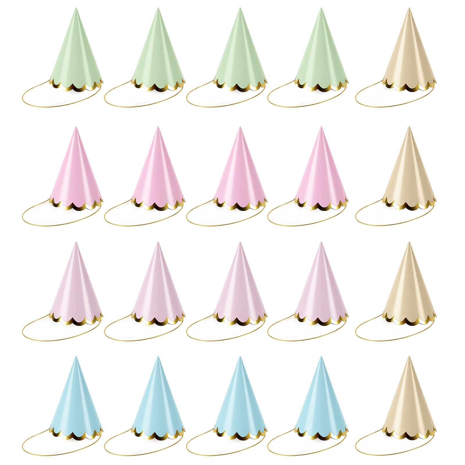 20PCS Mini Party Hats for Teddys, Pastel Birthday Hats for Animals Parties, Reusable Colorful Cone Birthday Hat for Kids with Gold Elastic String for Pets Baby Showers Wedding Partys and Celebrations