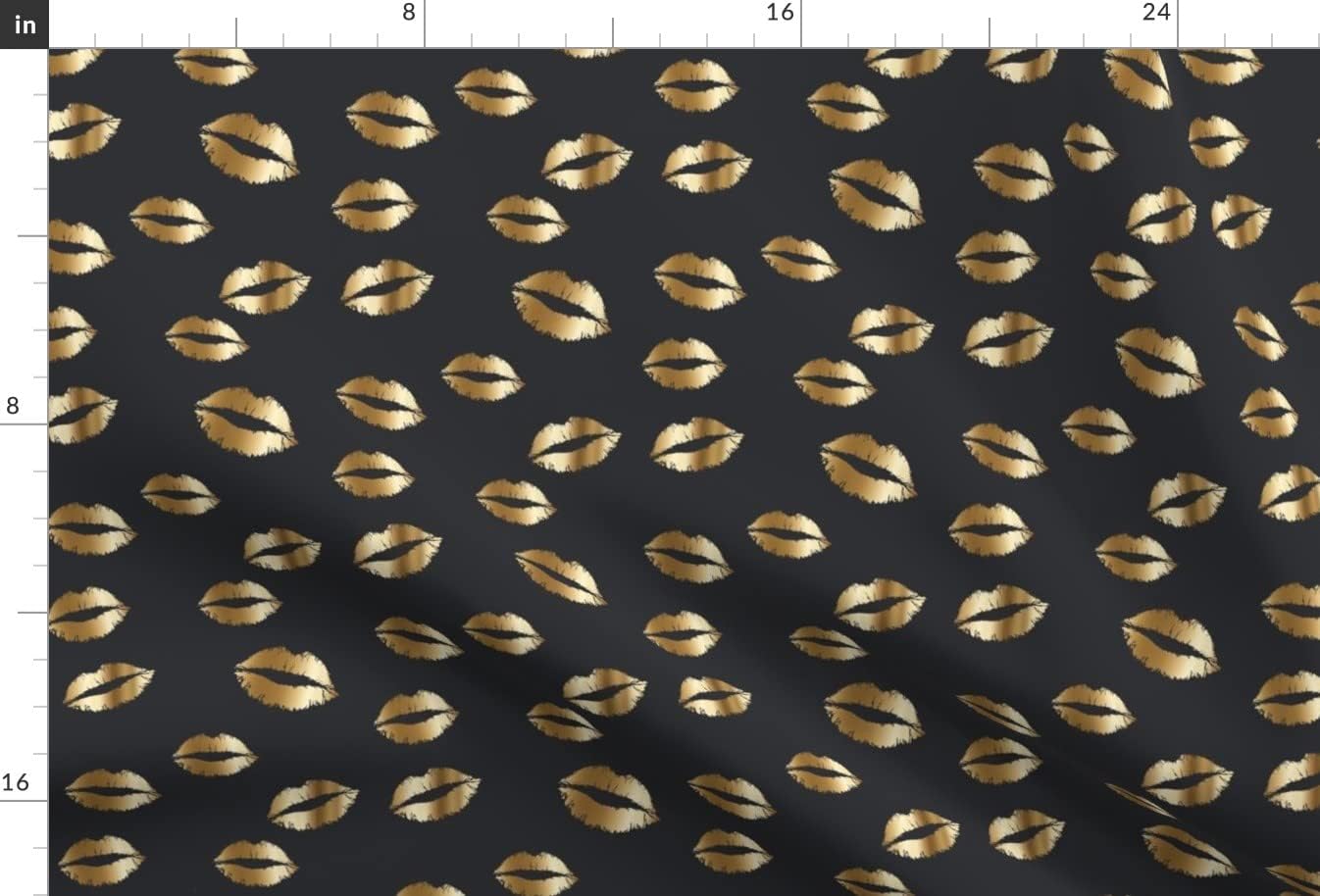 Spoonflower Fabric - Gold Lips Gray Kiss Black Confetti Lip Kisses Print Printed on Satin Fabric by The Yard - Sewing Lining Apparel Fashion Blankets Decor