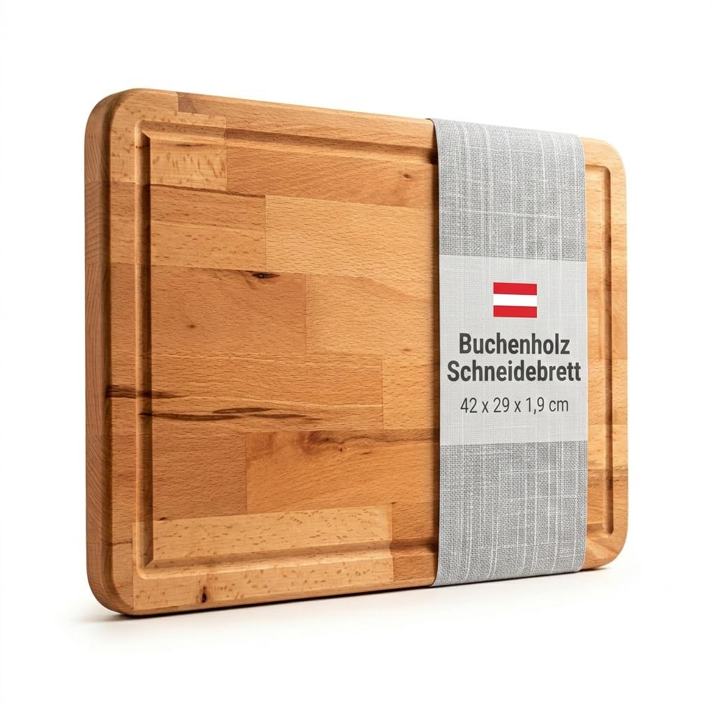 Planche à découper de qualité supérieure, en bois massif de hêtre huilé, avec rainure de jus, pour couper et servir, qualité artisanale autrichienne, pour la cuisine et le service, utilisable