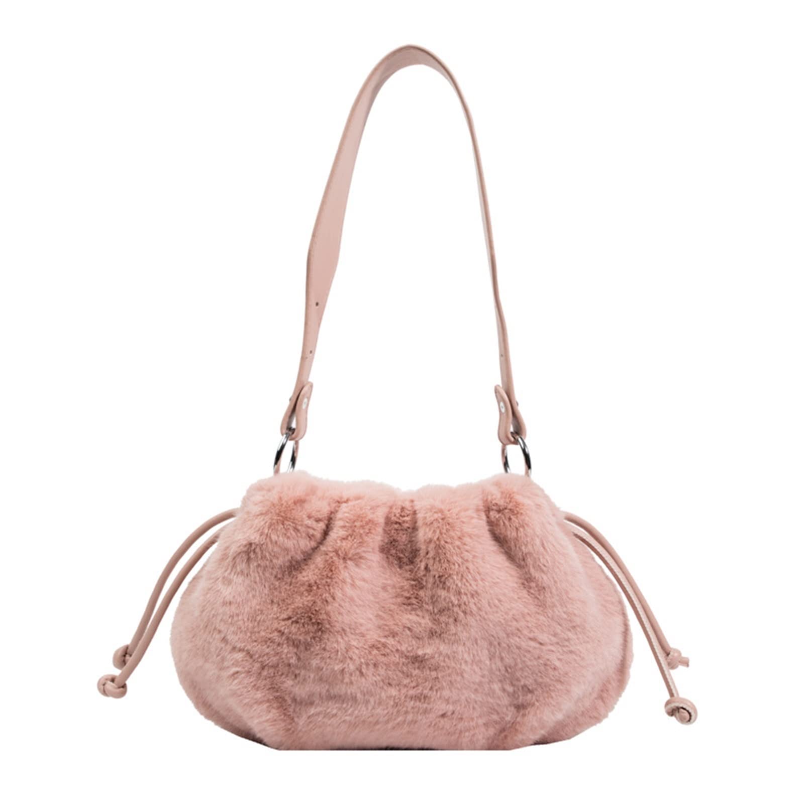 FUNNYBSGFUNNYBSG Plush Handbag, Large Capacity Fluffy Plush Tote Shoulder Bag for Women, Cute Pink Shape, Soft and Comfortable, Suitable for Date Decorations