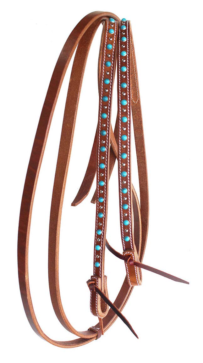 CHALLENGER Horse Western 8ft Harness Leather Show Split Reins w/Turquoise Stones 6682TR