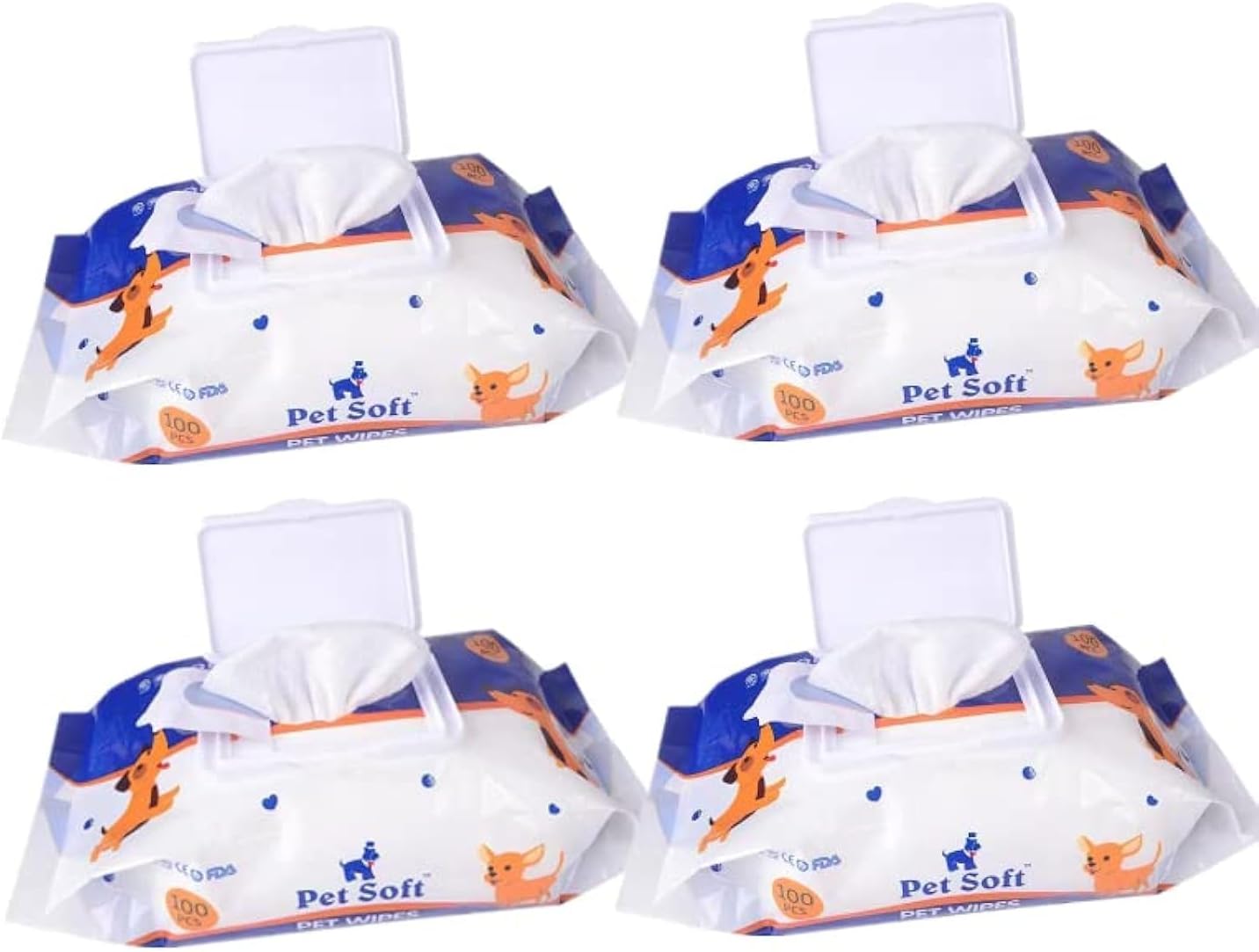 Dog Wipes Cleaning Deodorizing Grooming Wipes Hypoallergenic Puppy Paw Wipes for Doggie Cat Face Body Bult Eye Extra Thick Strong Soft Alcohol Free 8X6 INCH (4 bag=400 pieces)