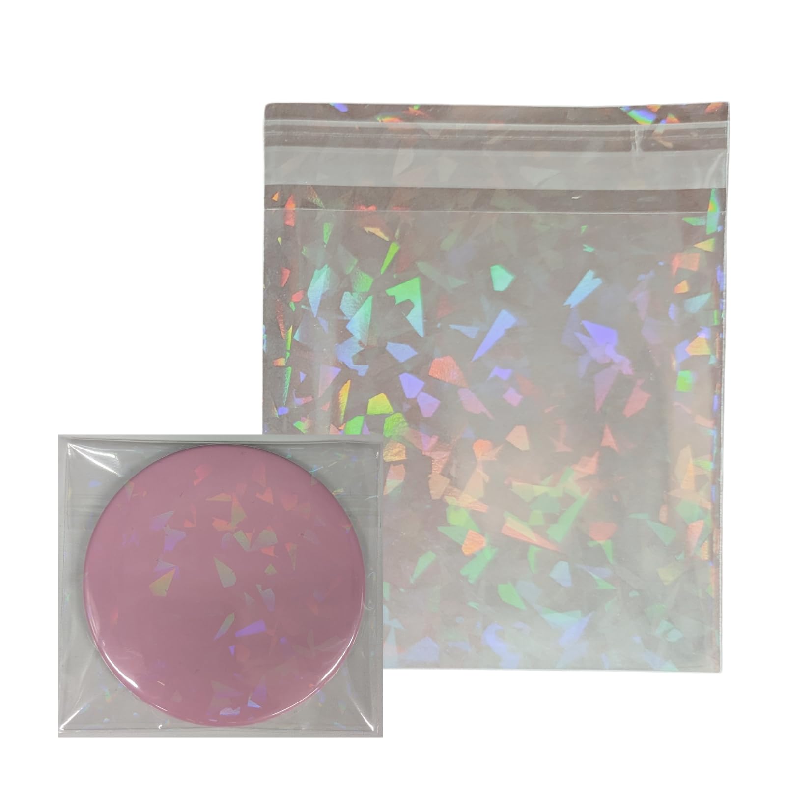 OPP Bags for Tin Badges with Tape, Set of 50, Sparkly Protective Bags, Packaging and Wrapping, Perfect for Pushing and Fryma (Laser, Compatible with 3.0 inches (75 mm) (3.3 x 3.3 inches (8.5 x 8.5 cm