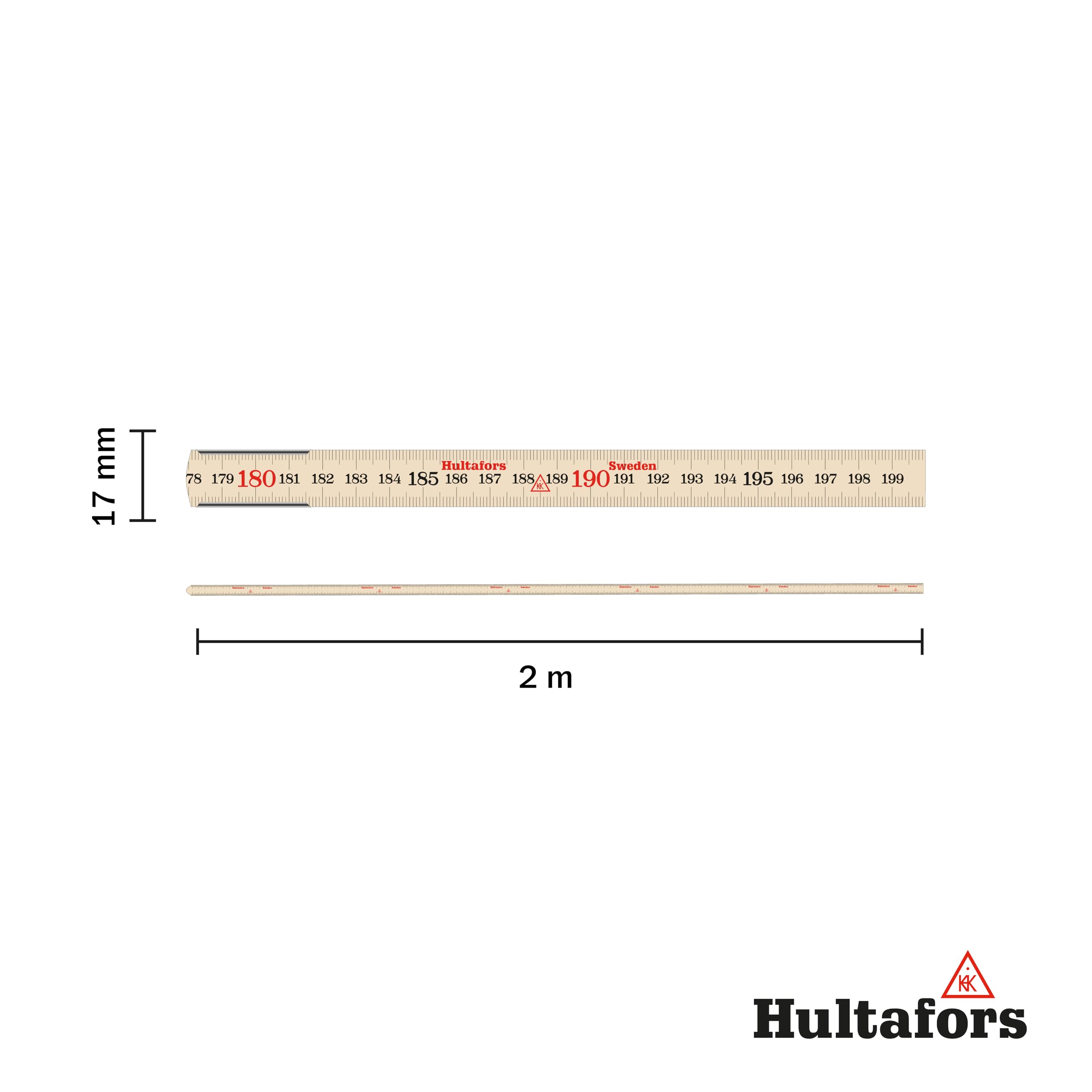 Lot de 3 mètres de contact I Hultafors I Mètre à maillons 2 m avec graduation inversée pour les mesures ajustées I Fabriqué en Suède I 3 x 2 m Mètre pliant en bouleau I 101804