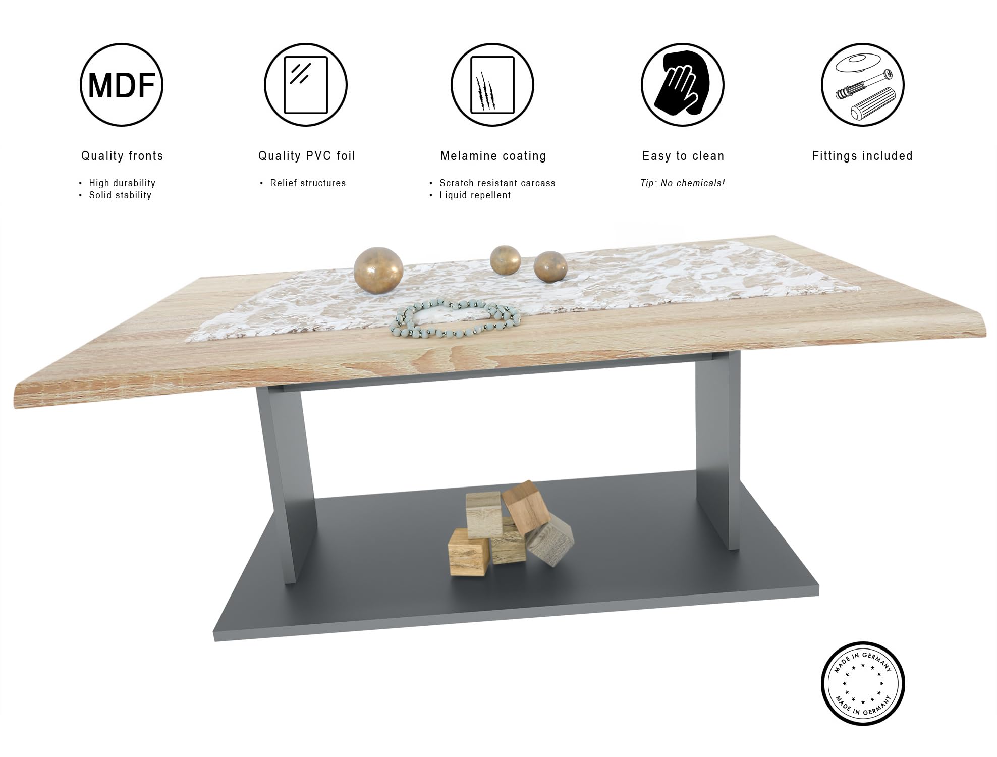 Vladon Mesa de Centro Mesa Auxiliar Mesa de salón Melo en Antracita con Tablero en Roble nórdico 102 x 40 x 67,5 cm