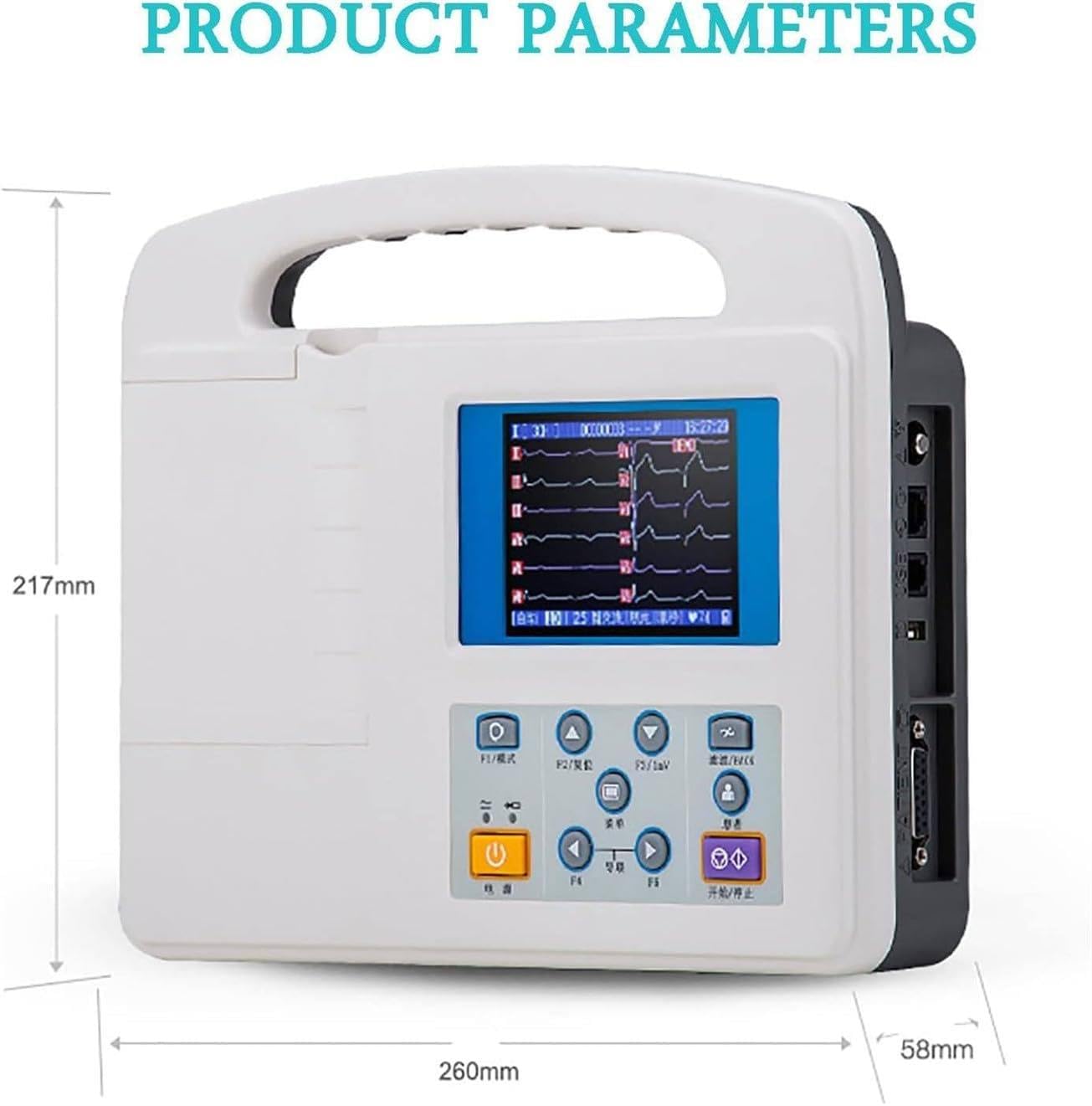 Elettrocardiografo digitale portatile, monitor cardiaco mobile a 12 derivazioni, macchina ECG portatile - con LCD a colori a 3 canali, dispositivo ECG digitale per uso domestico