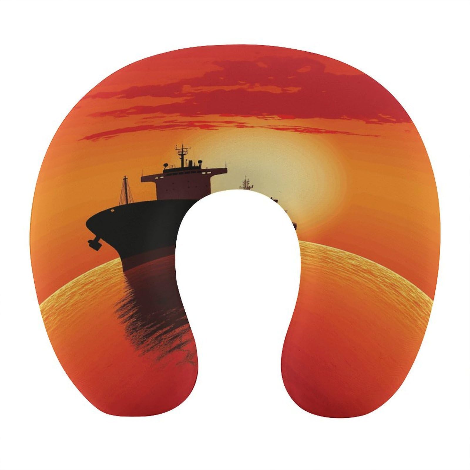 Adfgyerh Style Silhouette Of The Tanker Ship On Red Sunrise U-Shaped Pillow，Memory Foam Pillow Core，Cushion ，Provide Neck Support ，Travel Pillow，Suitable For Airplanes, Cars, Homes, And Offices.
