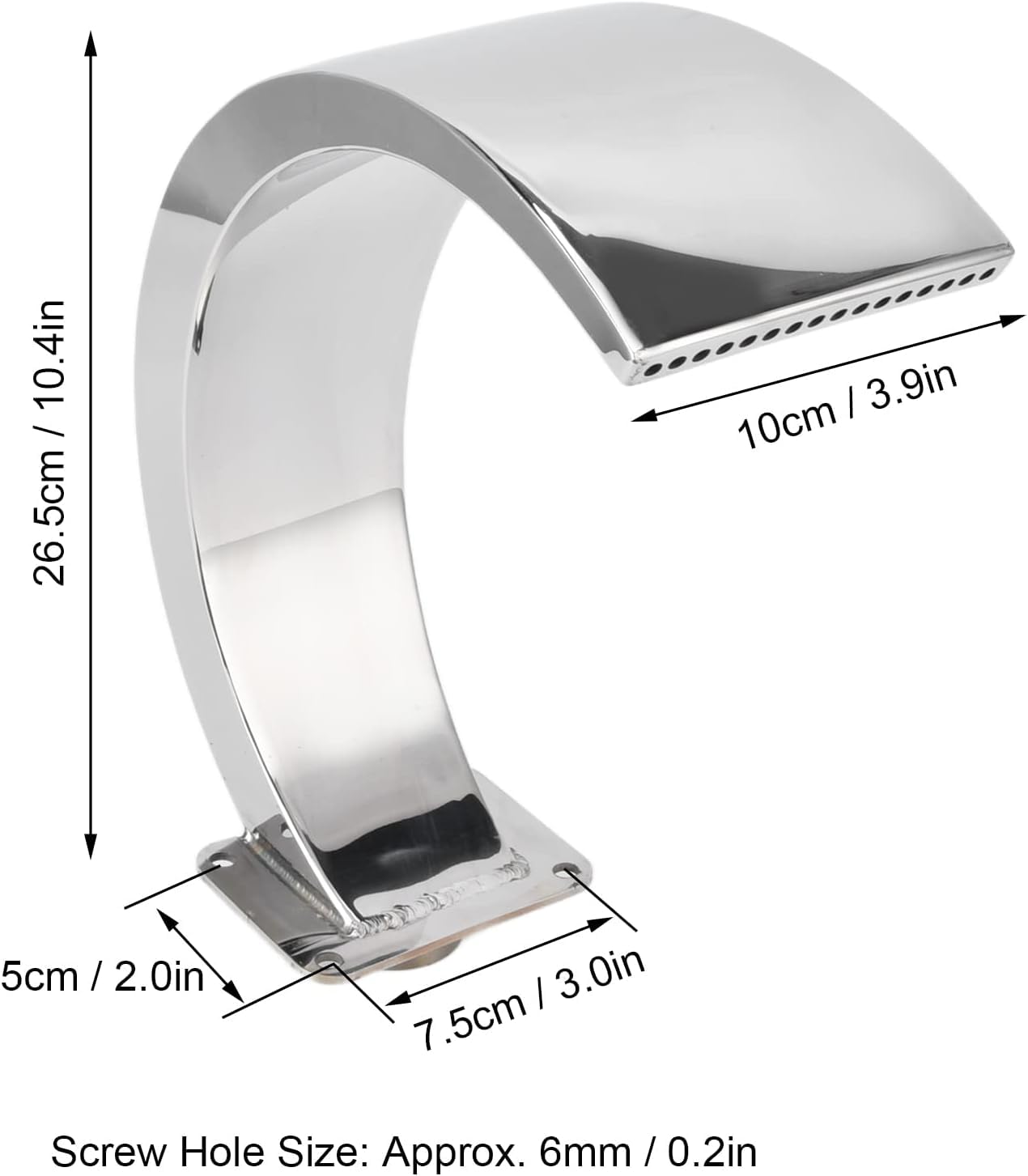 Déversoir de Cascade en Acier Inoxydable 304, Fontaine de Jardin extérieure élégante au Design arqué, idéale pour décorer Un Bassin ou Une terrasse, Durable et Facile à Installer, 26,4 x 9,9