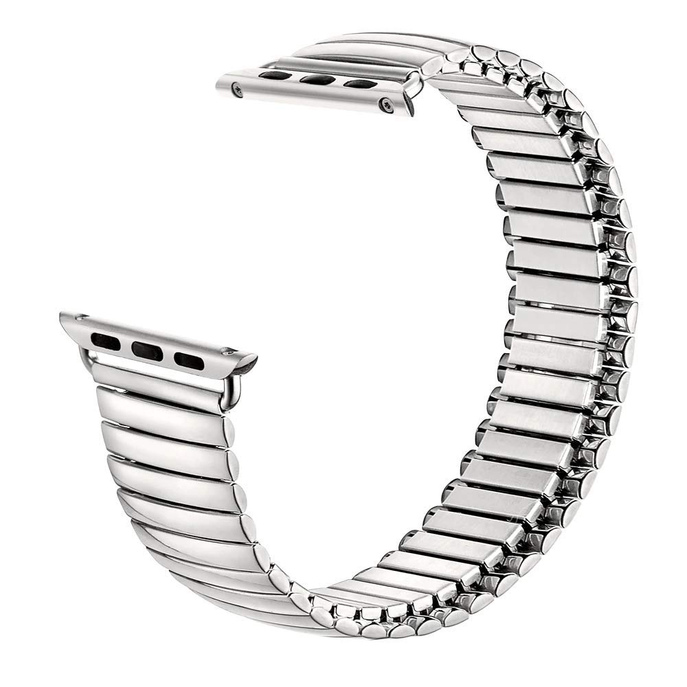 TECLUSIVE Ultra Luxury Stainless Steel Stretchable Elastic Solo 44mm / 42mm Metal Chain Strap Band , Compatible for iWatch Series 6 / SE/Series 5 / Series 4 / Series 3 / Series 2 (Silver Glossy) (B08RWF7K6P) Amazon Price History, Amazon Price Tracker