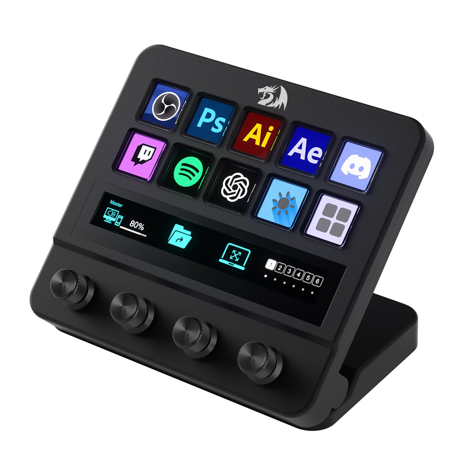 Redragon SS552 Stream Controller ? Pad macro tout-en-un avec bande tactile personnalisée, touches et cadrans LCD, station de diffusion pour créateurs de contenu, streaming, jeux ? Compatible PC et Mac