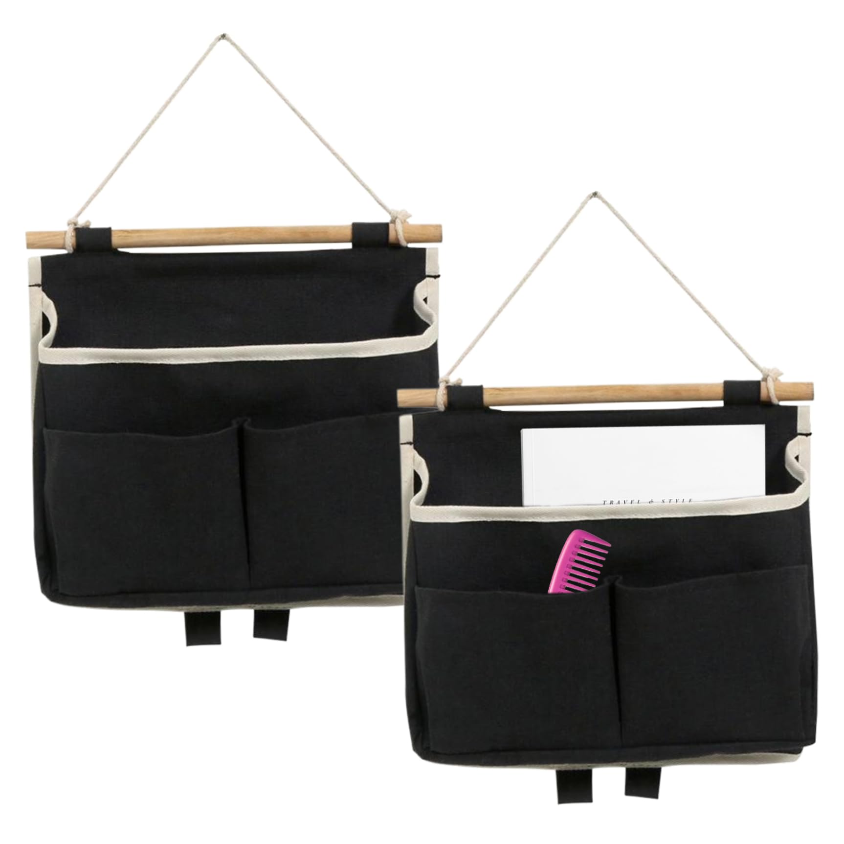 Takingup 2*Black Hanging Pocket Organizer, 2Pcs Hanging Wall Storage Basket Organizer With Hooks Waterproof Pouch For Closet Door