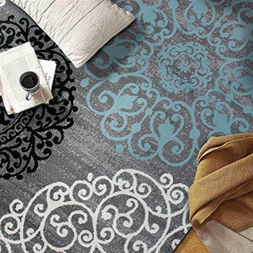Tapete Floral Moderno 5'3" x 7'3" Gris miniatura 5