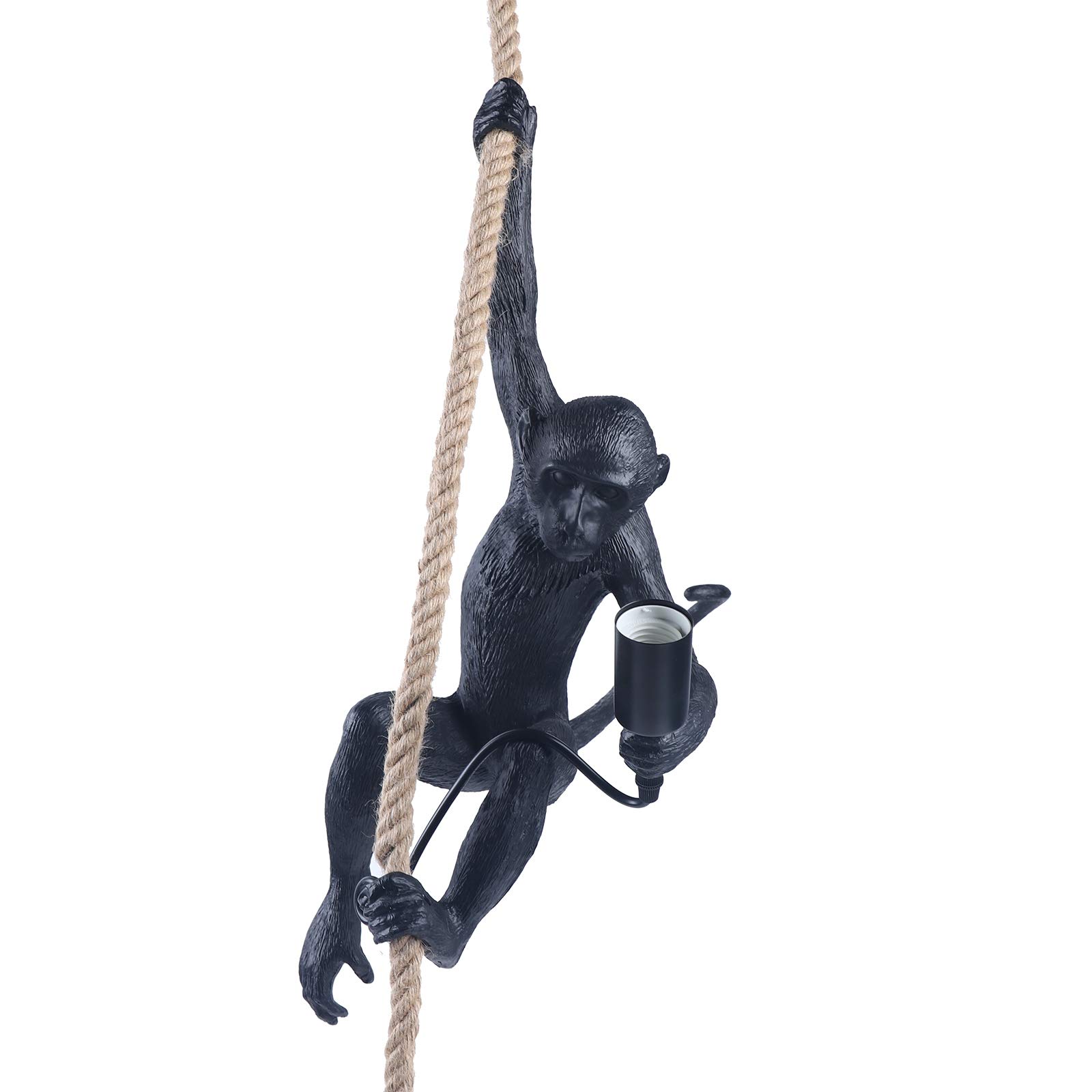 Vintage Monkey Pendant Light Retro Resin Hemp Rope Monkey Lamp 13.7 x 78.7 Inch Hanging Light Fixture E26 Chandelier Ceiling Pendant Lamp for Dining Living Room Bar Cafe (Black - Pendant Light)