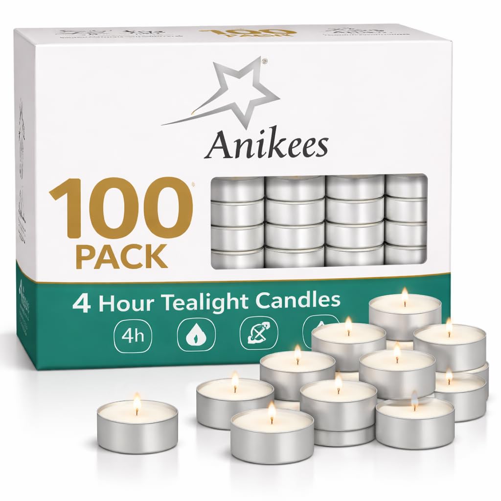 Anikees White Unscented Tea Light Candles, Cotton Wick, 4 Hour Burn Time, For Weddings, Events, Restaurants, Spa And Home Décor (100)